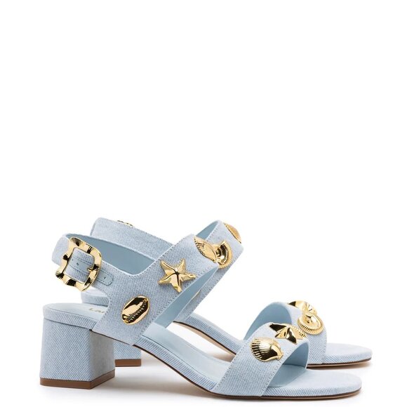 NEW LARROUDE Made In Brazil Madison Block Heel Sandals maya denim 253 - Picture 4 of 8